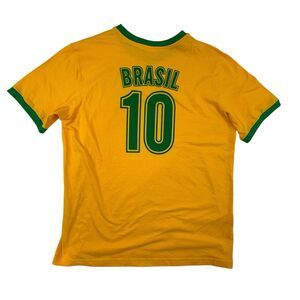 Ace Brasil 10 Short Sleeve Ringer T-Shirt M Brazil Football Yellow Embroidered